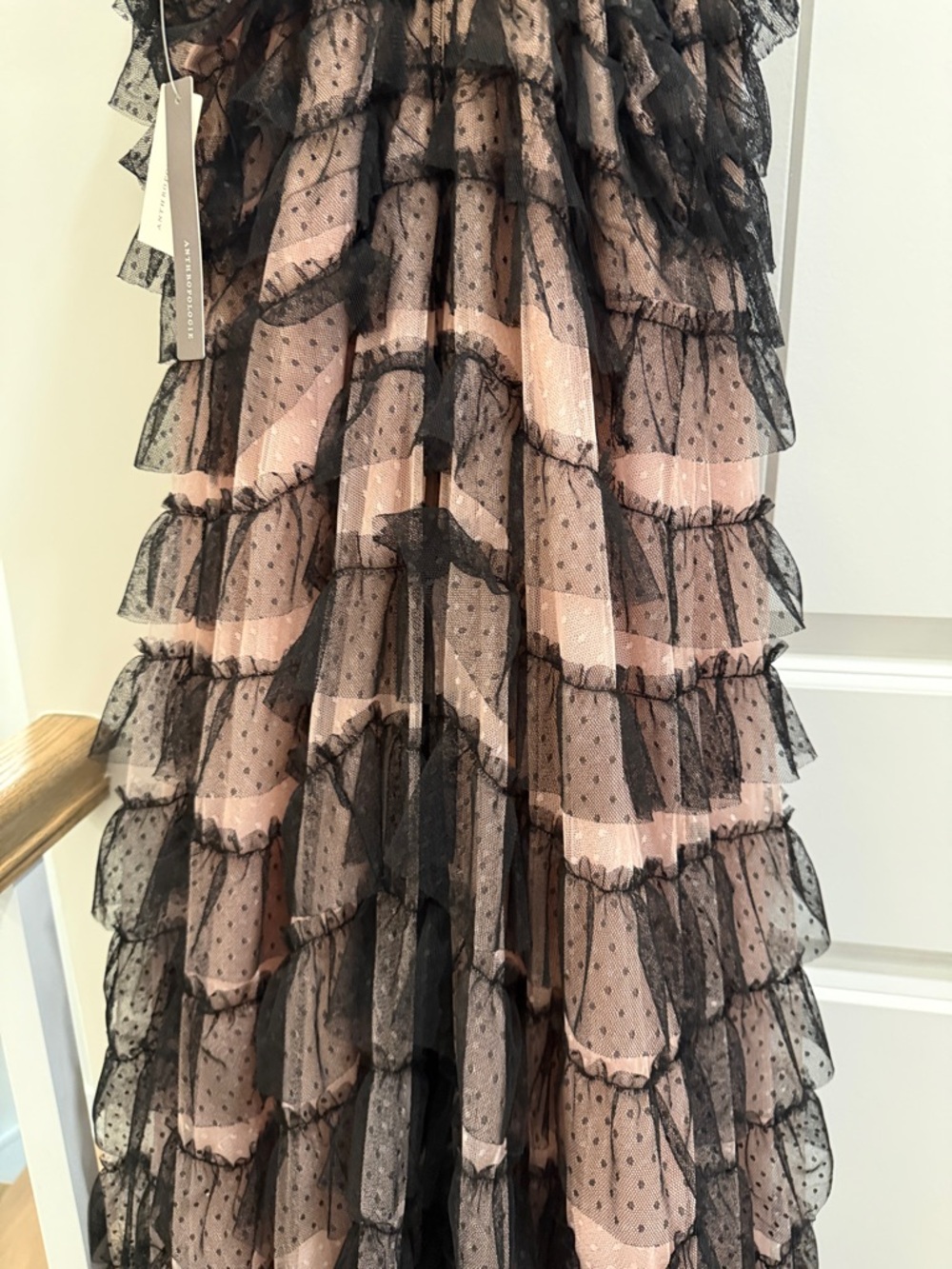Anthropologie Black Lace Overlay Blush Maxi Dress - Picture 7 of 9